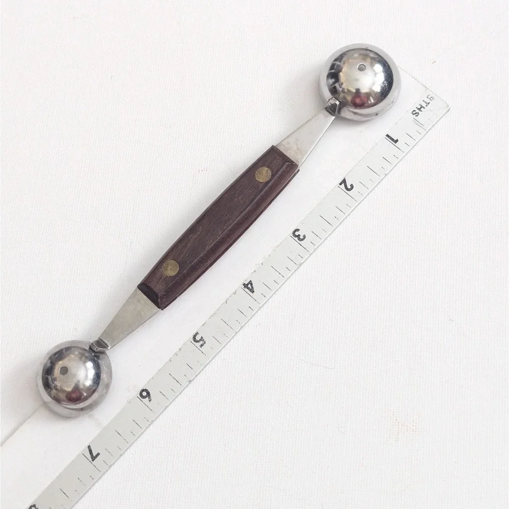 Vintage Double Sided Melon Baller Stainless Wood Handle Sturdy Retro MCM Japan